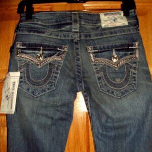 True Religion Women's Straight Jeans Flap Pockets Chrome Decor Size 24